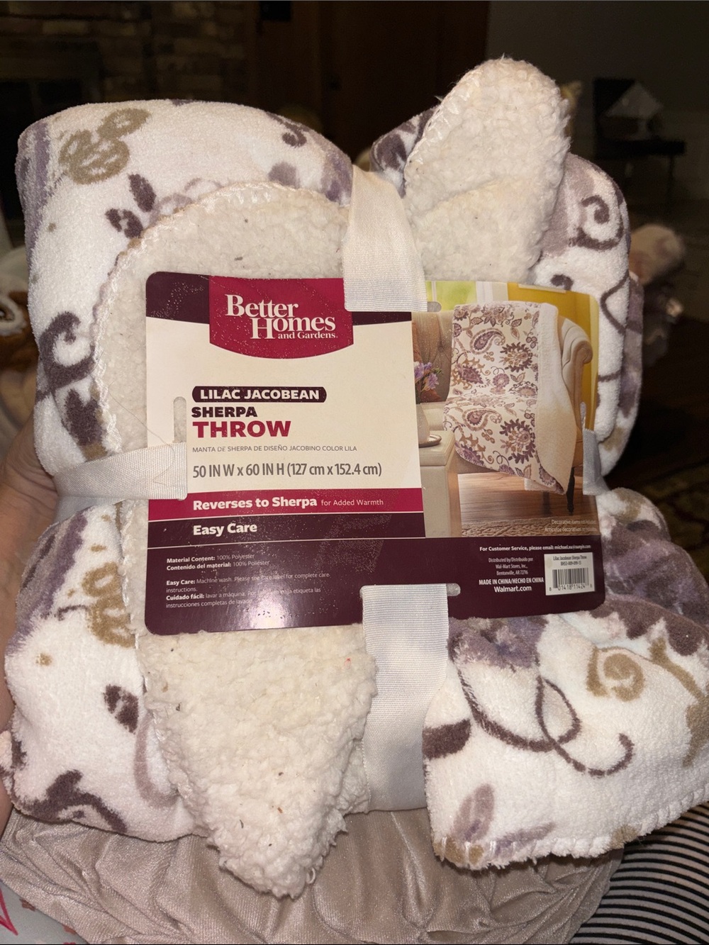Better Homes And Gardens Lilac and White Jacobean Sherpa Throw